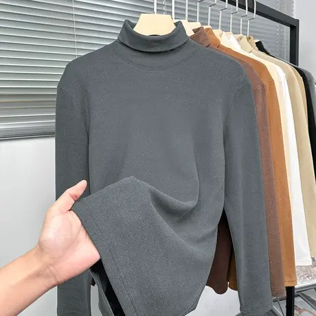 300g重磅双面德绒t恤男长袖高领打底衫秋冬加绒内搭秋衣保暖小衫图片