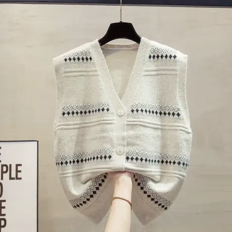 v领针织开衫马甲背心女2024春秋新款宽松外穿马夹叠穿毛衣坎肩潮图片