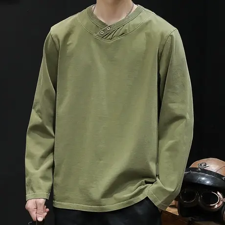 纯棉POLO衫长袖t恤男春季2024新款潮牌大码男士内搭打底春秋款图片