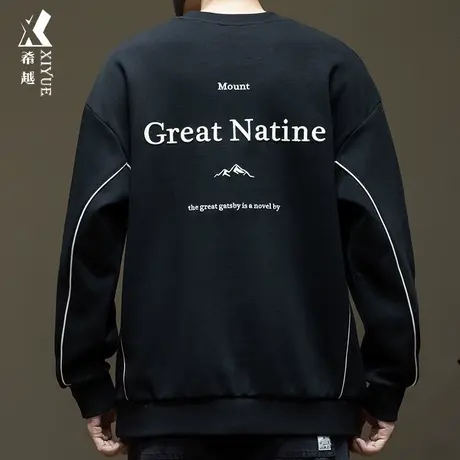 希越美式潮牌卫衣男2024春季新款宽松大码男士重磅休闲套头衫T恤图片