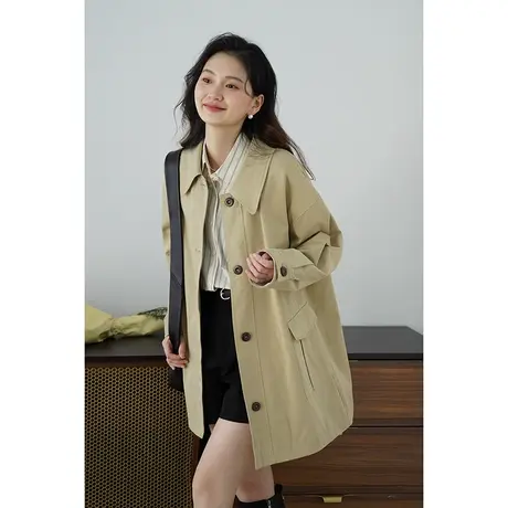 嘉茱莉翻领风衣女款2024春季新款英伦风衣外套女小个子中长款上衣图片