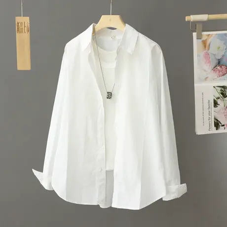 简约白色衬衫女春秋2024年新款韩版宽松打底衫衬衣设计感别致上衣图片
