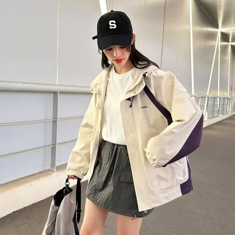 唐狮2024年春季新款工装外套女休闲冲锋少年拼接大口袋上衣1.25图片
