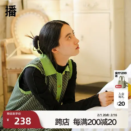 播秋季新款撞色POLO领几何复古风尚针织连衣裙女BDPLD图片