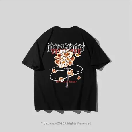 Ohlyah潮牌男女装同款爆米花树短袖春夏美式宽松T恤原创圆领情侣图片