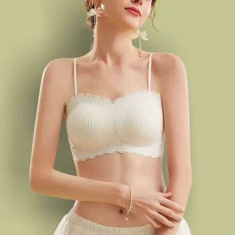 美背吊带背心女蕾丝小胸细肩带防走光文胸内衣裹胸抹胸聚拢无钢圈图片