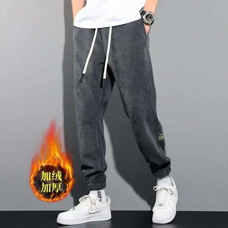 运动卫裤男秋冬季新款条纹束脚休闲裤潮牌大码灯芯绒长裤男生小脚商品大图