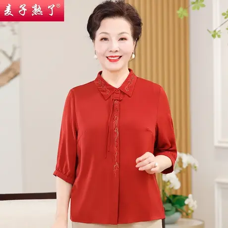 2024春季新款妈妈装纯色绣花打底外穿小衫中老年人女奶奶装夏衣服图片