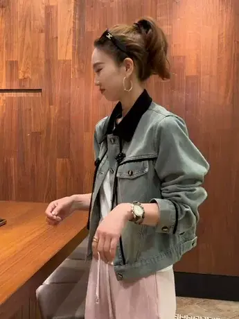 新中式牛仔外套女高腰短款上衣时尚百搭2024春季新款女装休闲夹克商品大图