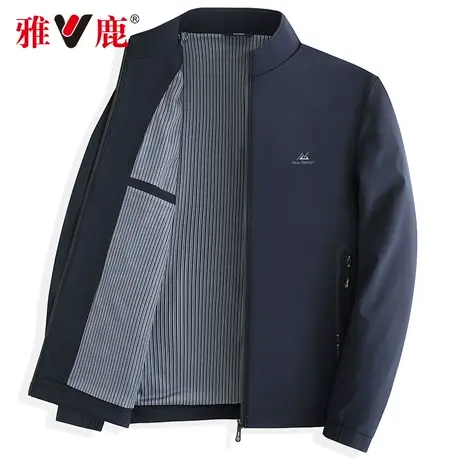 雅鹿男士外套正品商务休闲纯色中老年男装夹克衫薄款爸爸春装上衣商品大图