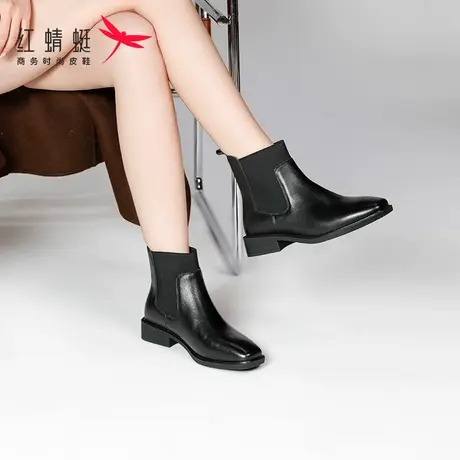 红蜻蜓女靴真皮马丁靴女冬季2024年新款短靴保暖英伦风加绒靴子女商品大图