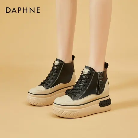 达芙妮新款高帮女鞋春秋厚底内增高休闲鞋女侧拉链百搭高跟板鞋女商品大图
