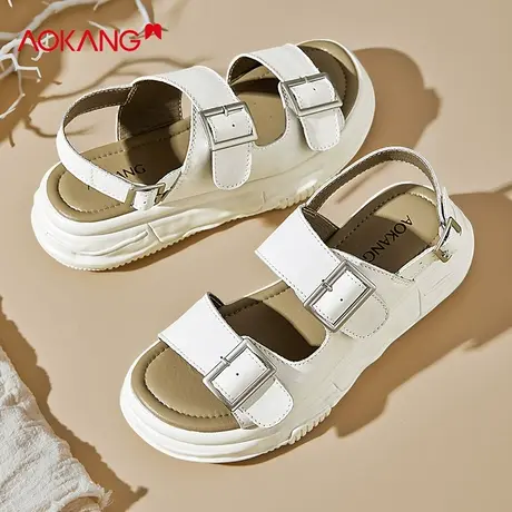 奥康运动凉鞋女鞋2024夏季新款小香风厚底休闲鞋增高米色外穿女鞋商品大图