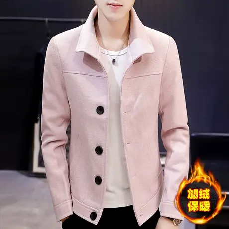 ins潮牌帅气韩版加绒夹克秋冬季男士加棉加厚短款风衣毛呢子外套商品大图