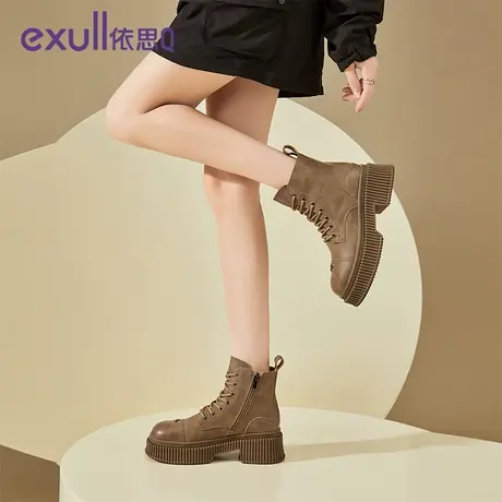 exull/依思Q英伦风马丁靴女2023年秋冬新款冬季加绒靴子厚底短靴图片