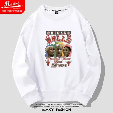 美式复古潮流乔丹罗德曼公牛队篮球运动健身圆领卫衣投篮训练长袖图片