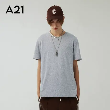 A21夏季男装短袖T恤男士纯色情侣短袖上衣潮牌男纯棉衣服白色体恤商品大图