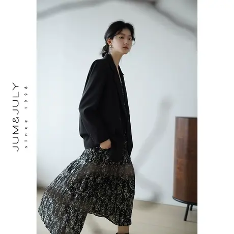 嘉茱莉2023秋季新款黑色西装外套女薄款小西服上衣高级感一粒扣商品大图