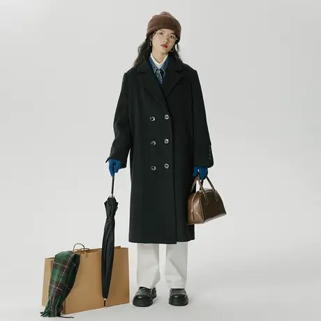 omont蛋挞家 西装领羊毛大衣女2023秋冬新款双排扣中长款毛呢大衣商品大图