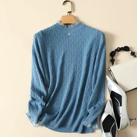 春装2023年新款蕾丝拼接半高领女士内搭针织显瘦洋气打底衫毛衣女商品大图