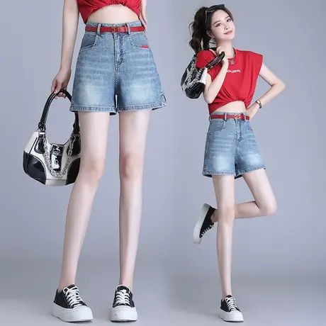 大码牛仔短裤女夏季高腰显瘦时尚热裤今年流行辣妹四分开叉阔腿裤图片