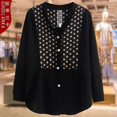 40-50岁中年妈妈春装小衫宽松上衣大码中老年女装V领撞色薄款外套商品大图