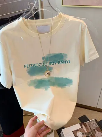 仿棉短袖t恤女2023新款夏季小众设计感港味chic潮牌正肩显瘦上衣商品大图