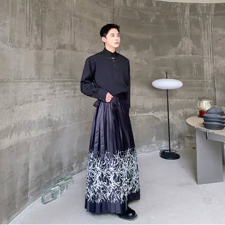 秋季新中式立领改良设计感套头男女长袖衬衣中国风复古国潮流衬衫商品大图