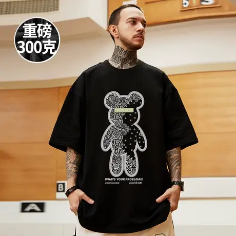 300克重磅短袖男款100%纯棉宽松大码高克重潮牌胖子半袖T恤潮流商品大图