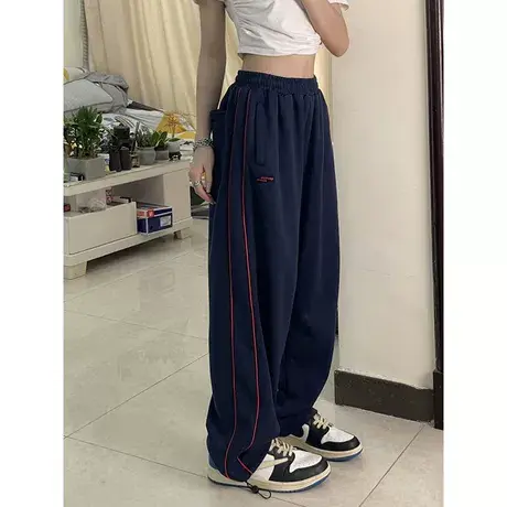 美式大码胖mm阔腿运动裤女长裤子夏季韩版复古直筒休闲裤潮200斤商品大图