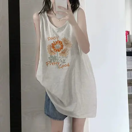 美式复古纯棉吊带运动坎肩背心无袖t恤女夏季外穿宽松篮球服上衣商品大图