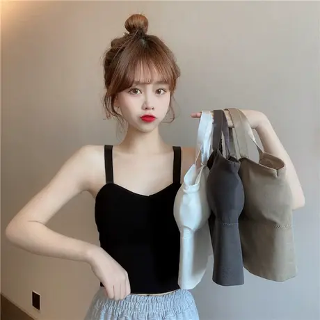 打底衫美背吊带背心内搭带胸垫性感少女运动内衣白色抹胸背心裹胸图片