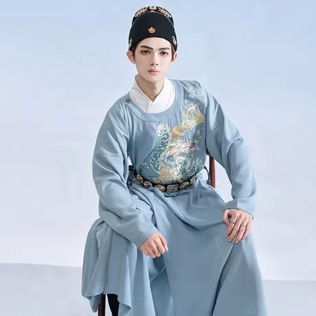 青龙圆领袍丨如梦霓裳原创唐制汉服男装小袖重工中国风刺绣春秋季图片