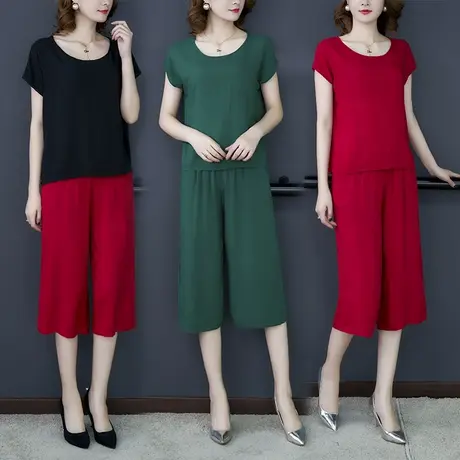 棉绸睡衣女士时尚可外穿人造棉套装夏季宽松短袖两件套家居服大码图片