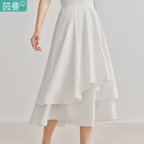茵曼官方旗舰店法式不规则半身裙女2024年夏季新款白色A字伞裙子图片