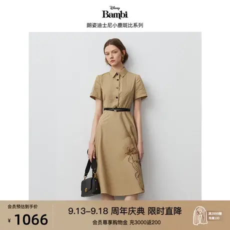 【迪士尼小鹿斑比系列】朗姿法式复古褶皱纯棉连衣裙2023秋季新款商品大图