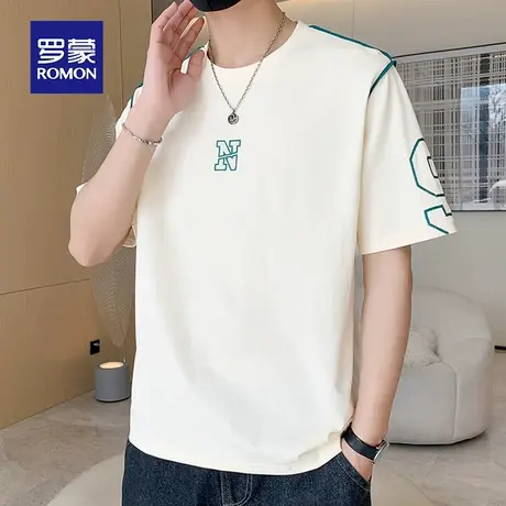 罗蒙男士冰丝短袖T恤夏季薄款印花圆领宽松半袖休闲上衣服纯棉体t图片