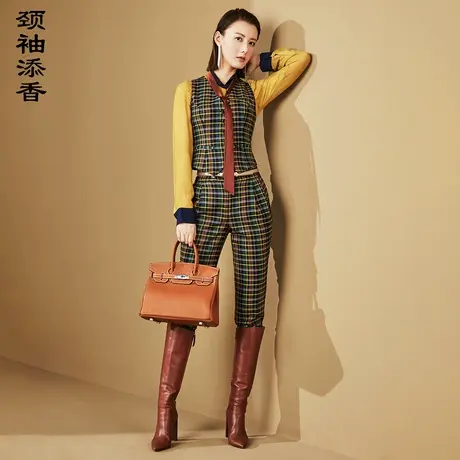 颈袖添香2022秋新款职业套装马甲女裤时尚修身无袖高端拼色正装图片