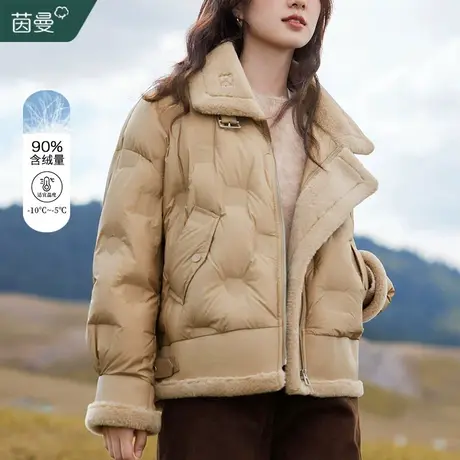 茵曼小个子加绒加厚短款羽绒服女2023冬季新款90白鸭绒面包服外套商品大图