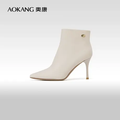 奥康女鞋 2023冬季新款法式尖头优雅细高跟时尚短靴百搭时装靴图片