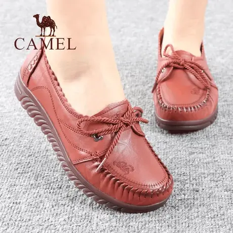 Camel/骆驼女鞋春夏季新款系带真舒适休闲平底牛皮女士单妈妈鞋子图片