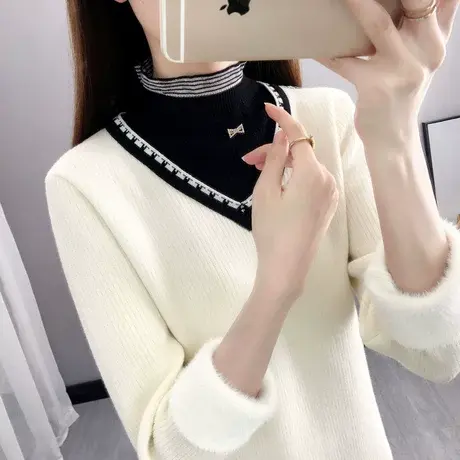 加绒加厚打底衫女内搭秋冬长袖2023年新款保暖一体绒半高领毛衣潮图片