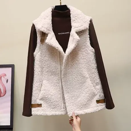 2023冬季欧货皮毛一体马夹女 羊羔毛拉链翻领机车A版洋气马甲外套图片