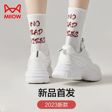 猫人女士街头运动字母潮袜女生夏季纯棉薄款ins滑板潮牌中筒长袜图片