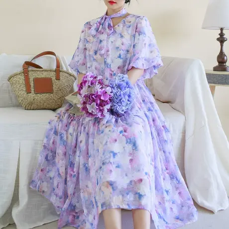 云子胖妹妹春季仙仙的花朵旗袍裙 加大码2023新款旗袍连衣裙商品大图