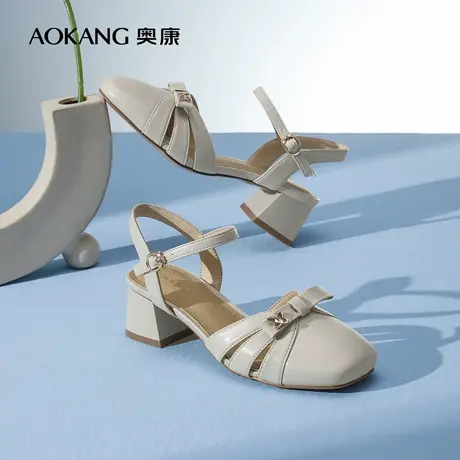 【门店发货】奥康女鞋 新款一字扣蝴蝶结舒适凉鞋高跟鞋商品大图