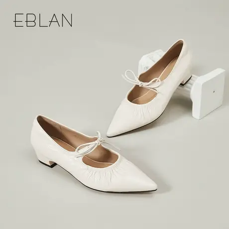 EBLAN/伊伴法式尖头单鞋2025年春季新款时尚百搭女鞋真皮平底鞋商品大图