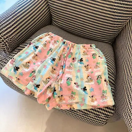 纯棉双层棉纱口袋短裤宽松休闲裤卡通家居睡裤少女百搭外穿商品大图