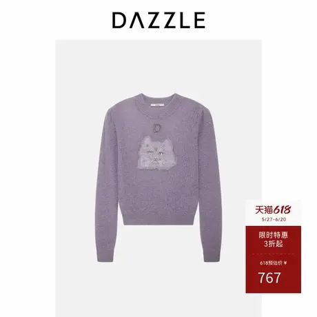 DAZZLE地素奥莱 毛针织衫春夏马海毛猫咪绣花针织套头衫商品大图
