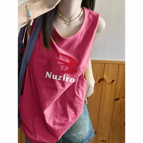 美式复古纯棉吊带坎肩背心无袖t恤女2024夏季外穿篮球服挂脖上衣图片